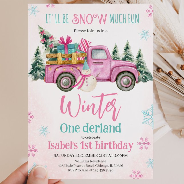 Pink Es wird viel Schnee-Spaß Geburtstag Einladung (Von Creator hochgeladen)