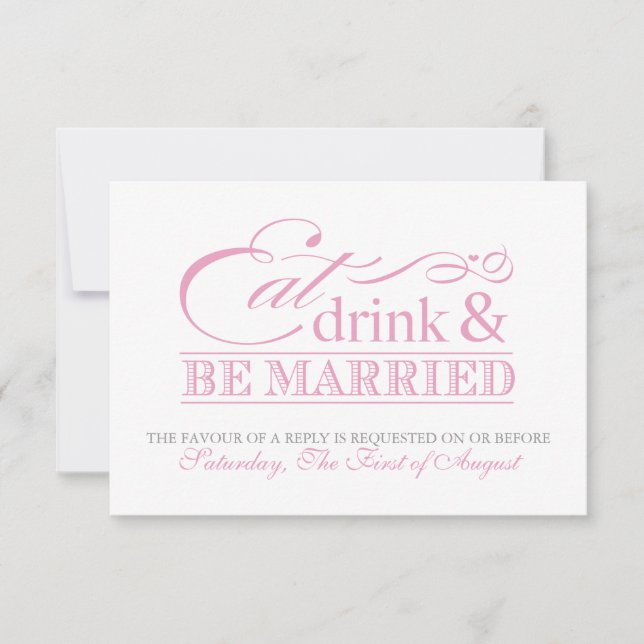 Pink essen Drink und Verheiratet Hochzeit RSVP (Vorderseite)