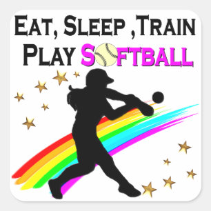 PINK ESSEN, SCHLAFEN, TRAIN, SPIELEN SOFTBALLDESIG QUADRATISCHER AUFKLEBER