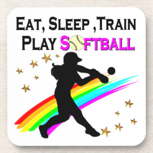 PINK ESSEN, SCHLAFEN, TRAIN, SPIELEN SOFTBALLDESIG UNTERSETZER