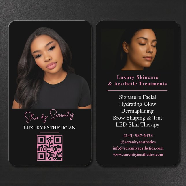 Pink Esthetician QR Code Luxury Black Beauty Visitenkarte (Von Creator hochgeladen)