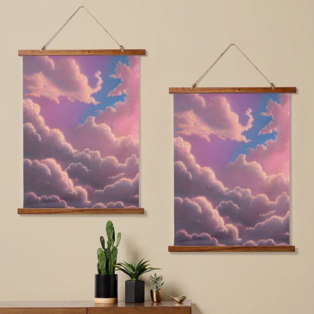 Pink Ethereal Sky Wandteppich Mit Holzrahmen (Asymmetrisch)
