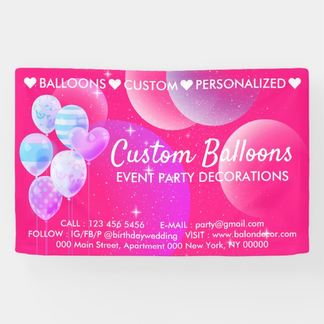 Pink Event Planner Zuhause Hochzeitsballons Banner (Horizontal)