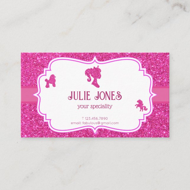 Pink Extravaganter Glitzer Funkelpuppe Personalkar Visitenkarte (Vorderseite)