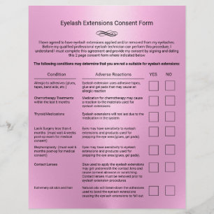 Pink Eyelash Extension Salon Haftungsbefreiung Flyer
