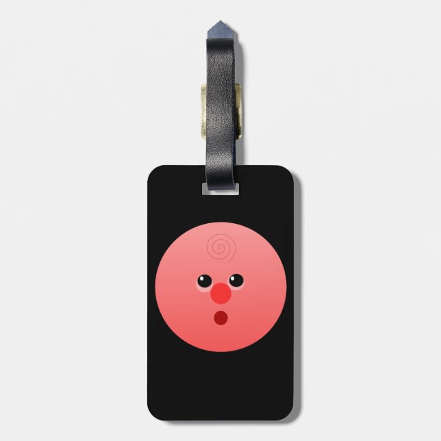 Pink Face Gepäckanhänger mit Lederband (Rückseite vertikal)
