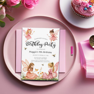 Pink Fairies Woodland 9. Geburtstagsparty Einladung