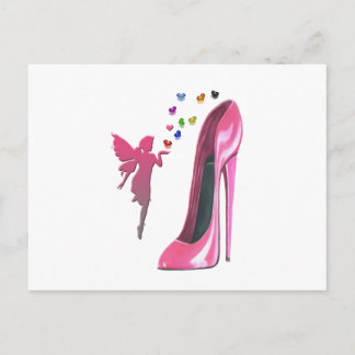 Pink Fairy and Stiletto Shoe Art Postkarte