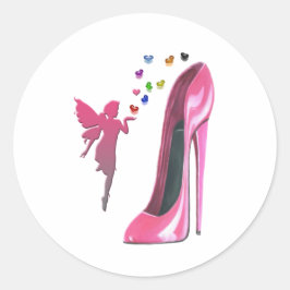 Pink Fairy and Stiletto Shoe Art Runder Aufkleber