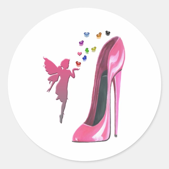 Pink Fairy and Stiletto Shoe Art Runder Aufkleber (Vorderseite)