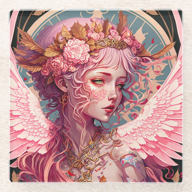 Pink Fairy Angel Fantasy Art Glasuntersetzer (Vorderseite)
