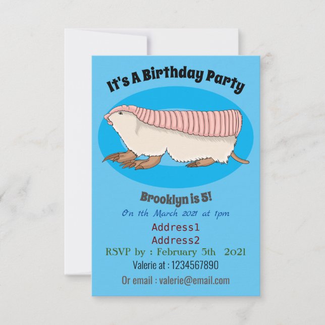 Pink fairy armadillo cartoon illustration einladung (Vorderseite)