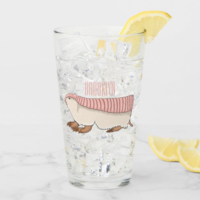 Pink fairy armadillo cartoon illustration glas (Rückseite Ice)