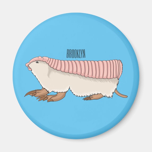 Pink fairy armadillo cartoon illustration magnet (Vorne)
