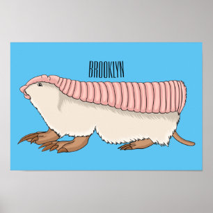 Pink fairy armadillo cartoon illustration poster