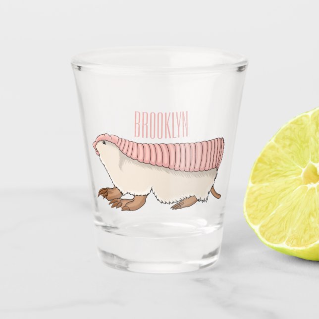 Pink fairy armadillo cartoon illustration schnapsglas (Vorderseite)