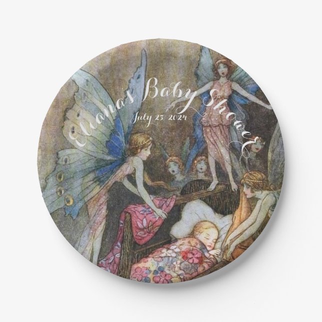Pink Fairy Baby Blessing Baby Dusche Pappteller (Vorderseite)