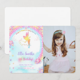 Pink Fairy Birthday Foto Einladung