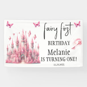 Pink Fairy Castle Rosa Schmetterlinge Erster Gebur Banner
