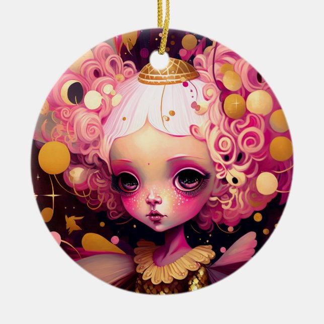 Pink Fairy Fantasy Art Keramik Ornament (Vorne)