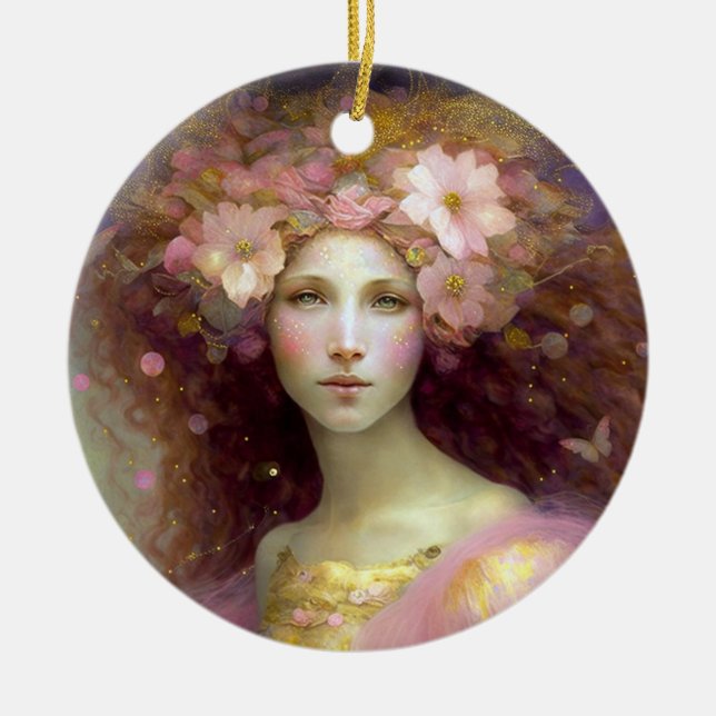 Pink Fairy Fantasy Art Keramik Ornament (Vorne)