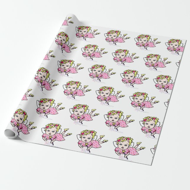 Pink Fairy Flying Gift Wrap Geschenkpapier (Ungerollt)