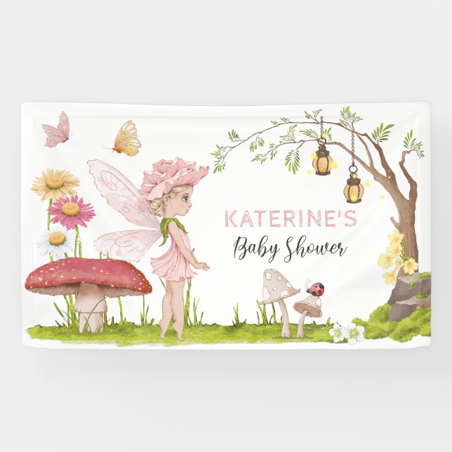 Pink Fairy Forest Fairy Tale Baby Dusche Banner (Horizontal)