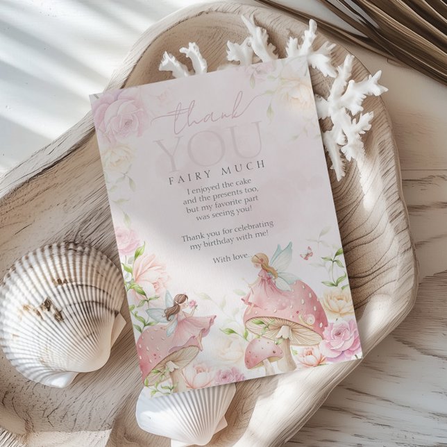 Pink Fairy Mushroom Floral Garden 1st Birthday  Dankeskarte (Von Creator hochgeladen)