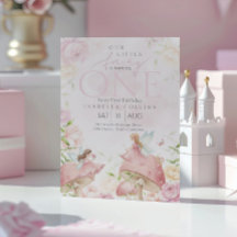 Pink Fairy Mushroom Floral Garden 1st Birthday 