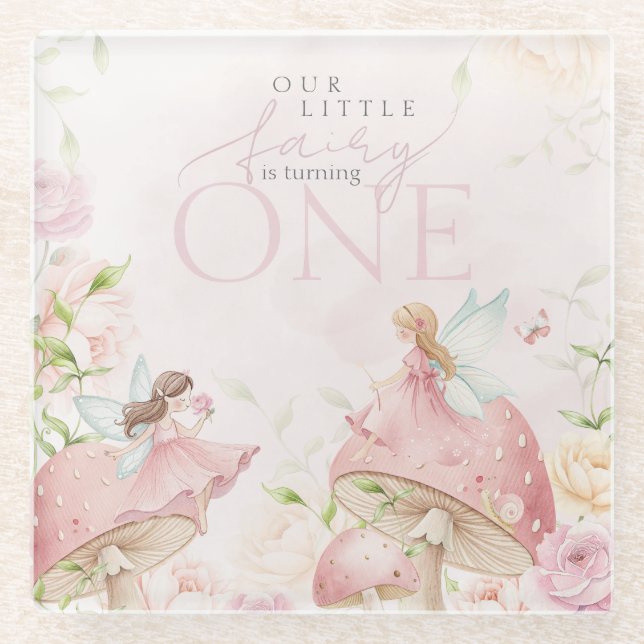 Pink Fairy Mushroom Floral Garden 1st Birthday Glasuntersetzer (Vorderseite)