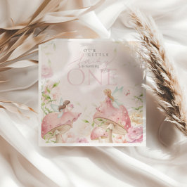 Pink Fairy Mushroom Floral Garden 1st Birthday Serviette