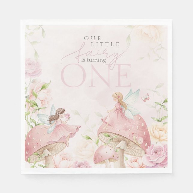 Pink Fairy Mushroom Floral Garden 1st Birthday Serviette (Vorderseite)