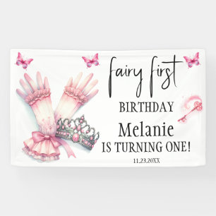 Pink Fairy Tiara Pink Schmetterlinge Erster Geburt Banner