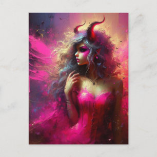 Pink Fairy with Horns Fantasy Art Postkarte