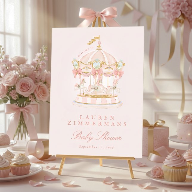 pink fairytale carousel baby shower welcome sign poster (Von Creator hochgeladen)