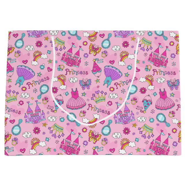 Pink Fairytale Princess Party Große Geschenktüte (Vorderseite)