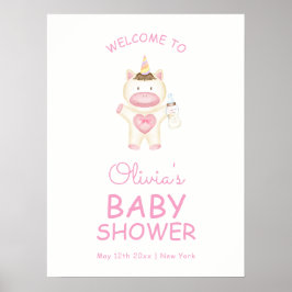 Pink Fairytale Unicorn Flasche Baby Dusche Empfang Poster