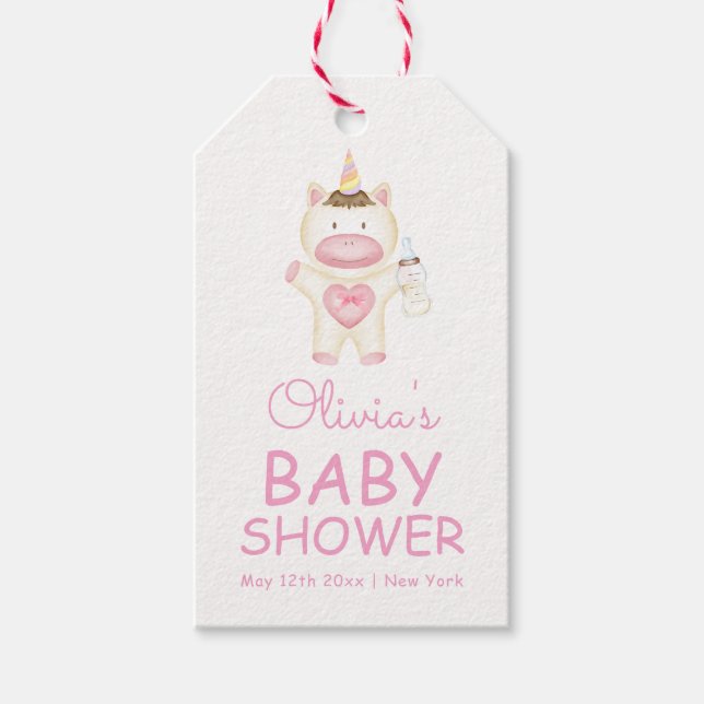 Pink Fairytale Unicorn Flasche Baby Dusche Geschenkanhänger (Vorderseite)