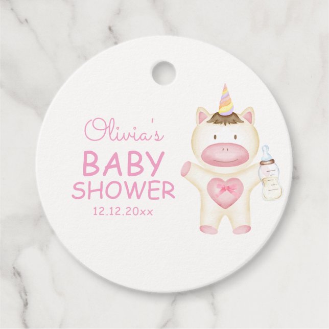Pink Fairytale Unicorn Flasche Baby Dusche Geschenkanhänger (Vorderseite)