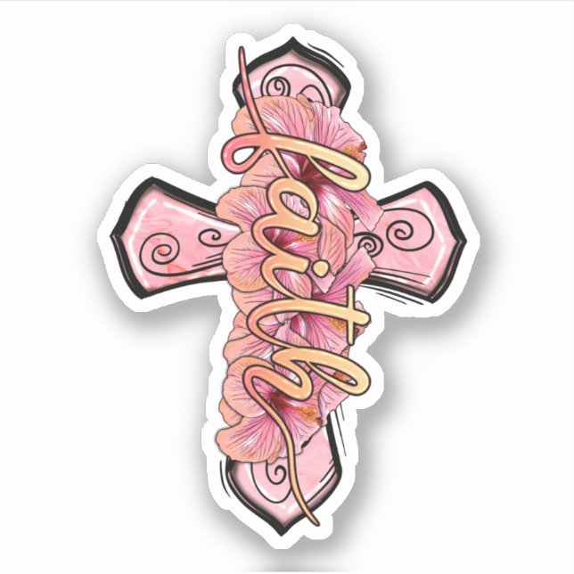 Pink Faith Cross Christlich Aufkleber (Vorderseite)