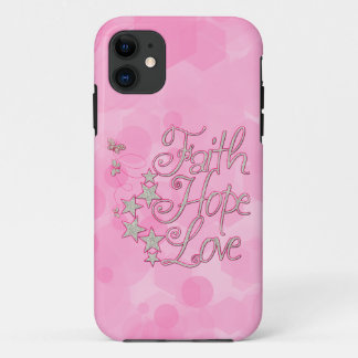 Pink Faith Hope Liebe Butterflies Stars Tugenden iPhone 11 Hülle
