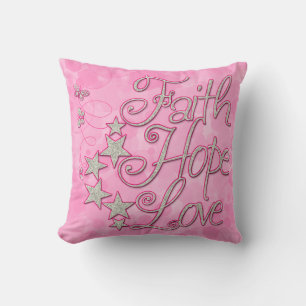 Pink Faith Hope Liebe Schmetterlinge Stars Pillow Kissen