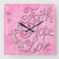 Pink Faith Hope Liebe Stars Schmetterlinge Uhr