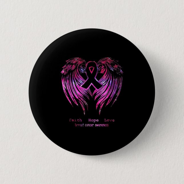 Pink Faith Hope Liebe Wings Breast Cancer Awarenes Button (Vorderseite)