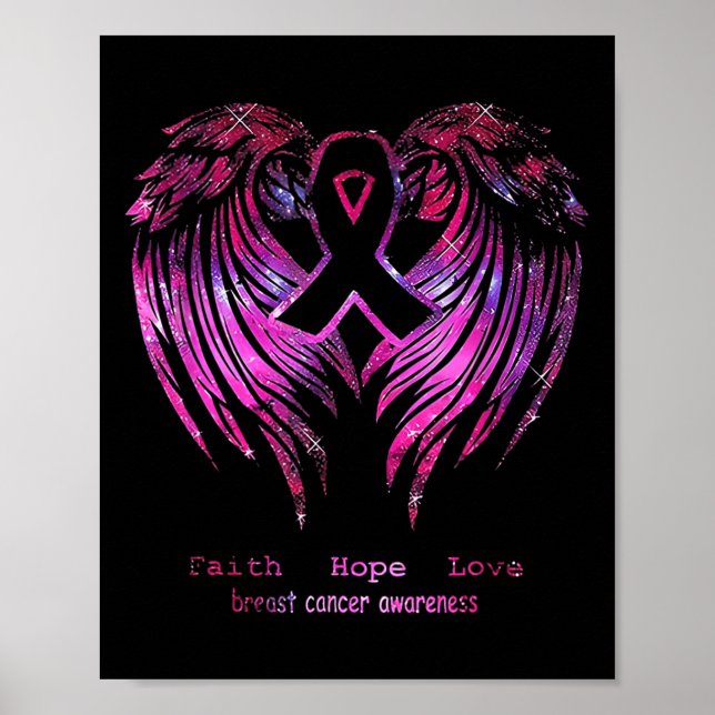 Pink Faith Hope Liebe Wings Breast Cancer Awarenes Poster (Vorne)