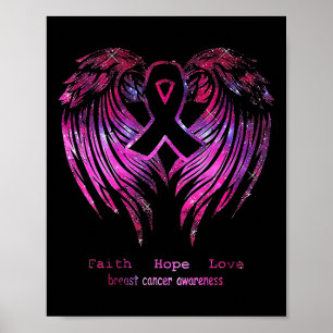 Pink Faith Hope Liebe Wings Breast Cancer Awarenes Poster