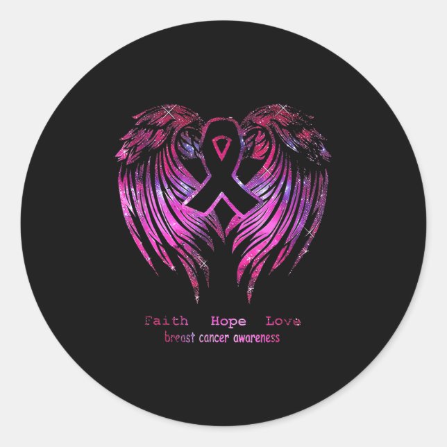 Pink Faith Hope Liebe Wings Breast Cancer Awarenes Runder Aufkleber (Vorderseite)
