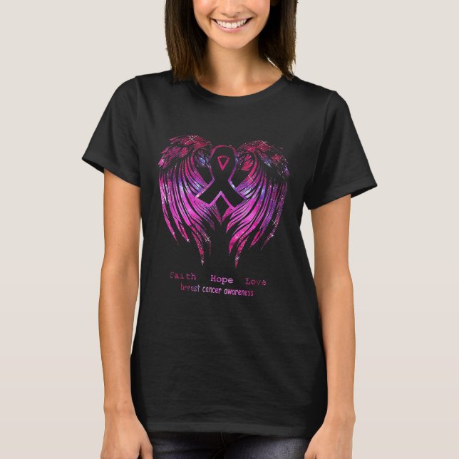 Pink Faith Hope Liebe Wings Breast Cancer Awarenes T-Shirt (Vorderseite)