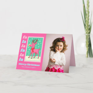 Pink FaLaLa Rentier Weihnachts Briefmarke Foto Feiertagskarte