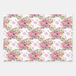 PINK FALL AUTUMN PUMPKINS & WATERCOLOR BLUME GESCHENKPAPIER SET